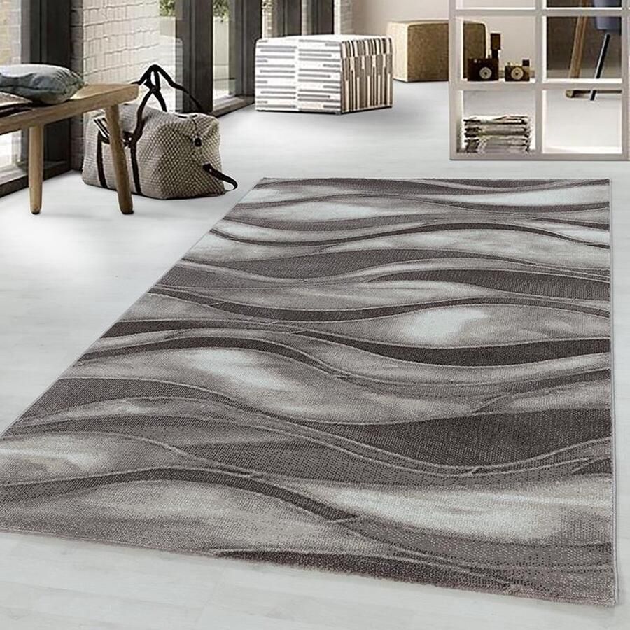 Adana Carpets Laagpolig vloerkleed golvend patroon bruine kleur woonkamerkleed jute achterkant afmeting: 240 x 340 cm - Foto 1
