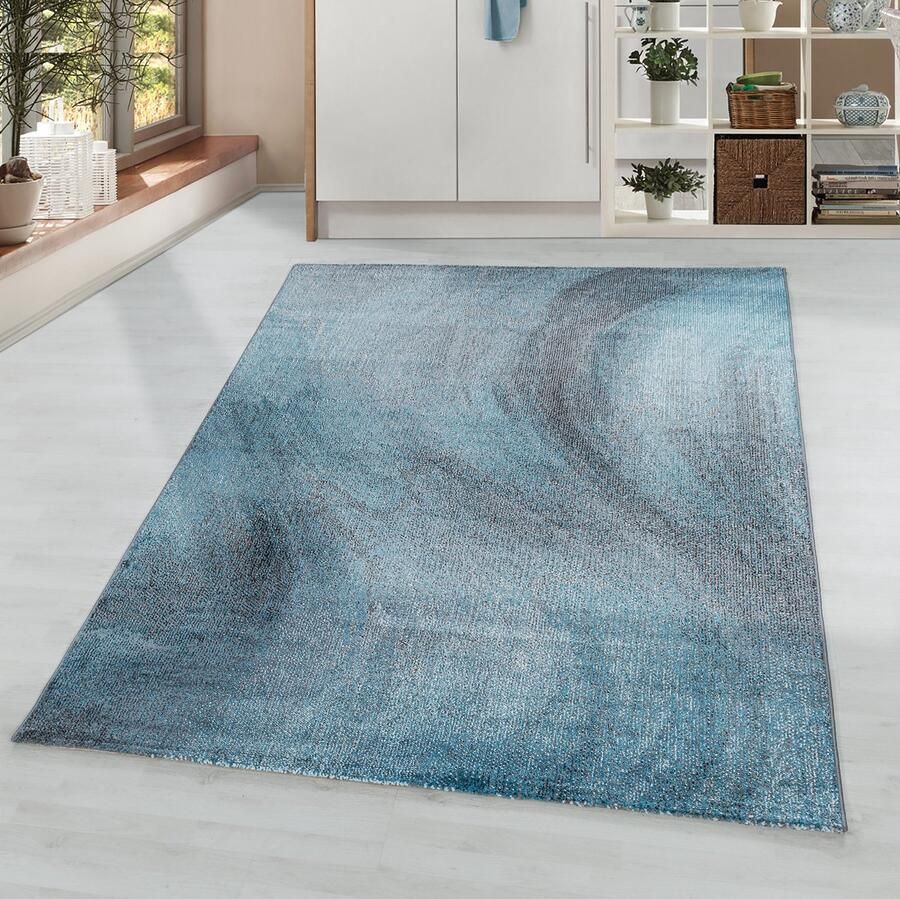 Adana Carpets Laagpolig vloerkleed met abstract golfpatroon blauw geschikt voor de woonkamer met jute achterkant afmeting: 80 x 150 cm - Foto 2