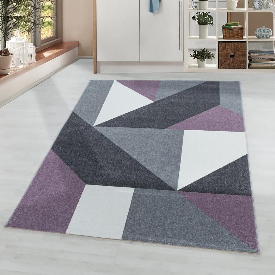 Ayyildiz Laagpolig vloerkleed met geometrisch patroon violette kleur geschikt voor de woonkamer met een jute achterkant afmetingen: 80 x 250 cm - Foto 5