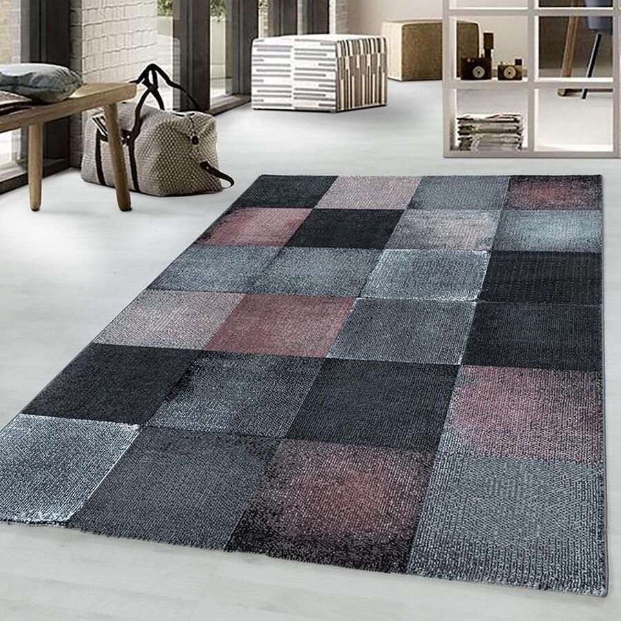Ayyildiz Kortpolig vloerkleed abstract golfpatroon roze woonkamerkleed jute achterkant afmeting: 240 x 340 cm - Foto 1