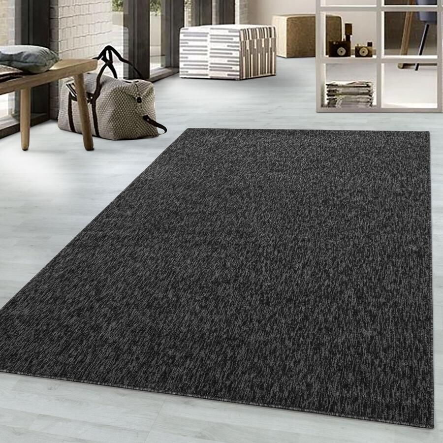 Adana Carpets Nizza Vloerkleed – Antraciet – Laagpolig & Effen Design – 60x100 cm