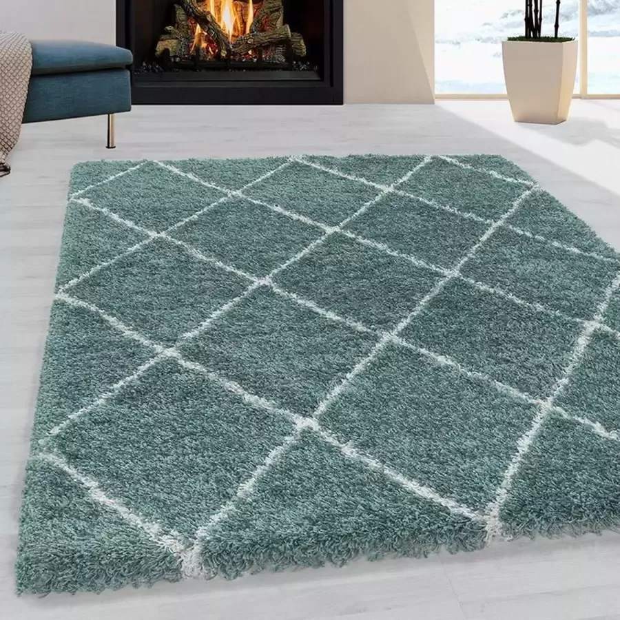 Adana Carpets Hoogpolig vloerkleed geometrisch patroon blauw woonkamerkleed jute achterkant afmeting: 120 cm x 170 cm - Foto 2