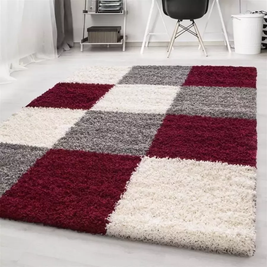 Adana Carpets Hoogpolig vloerkleed Cube Rood 60x110cm