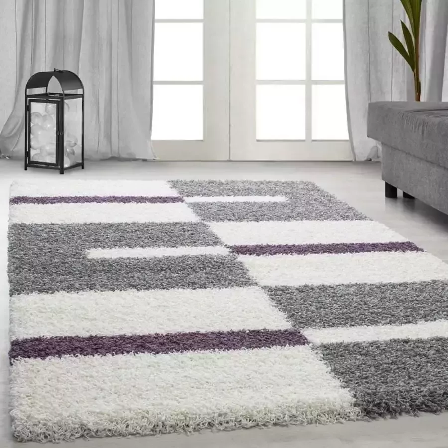 Adana Carpets Hoogpolig vloerkleed Gala Paars 140x200cm