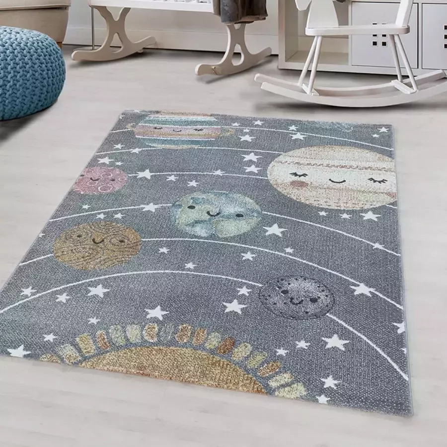 Adana Carpets Kindervloerkleed Fleurtje Planeten Grijs 160x230cm
