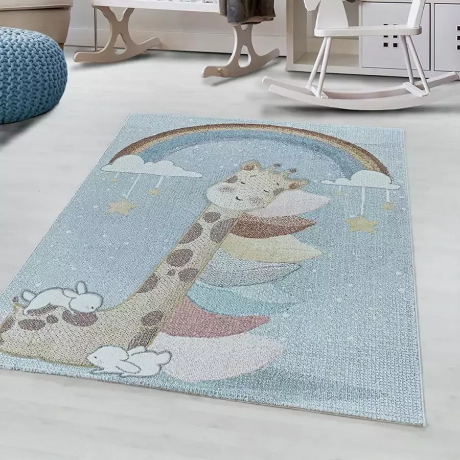 Adana Carpets Kindervloerkleed Lucy Giraffe Blauw 120x170cm