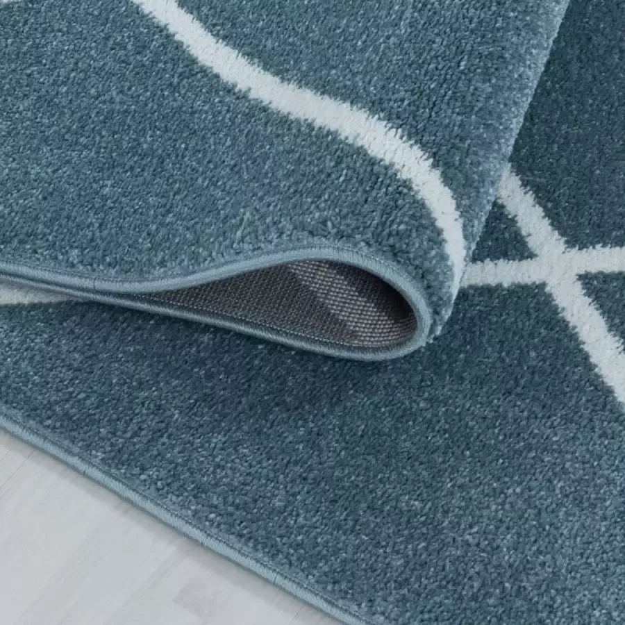 Adana Carpets Laagpolig vloerkleed Smoothly Lines Blauw Wit 80x150cm (4601)