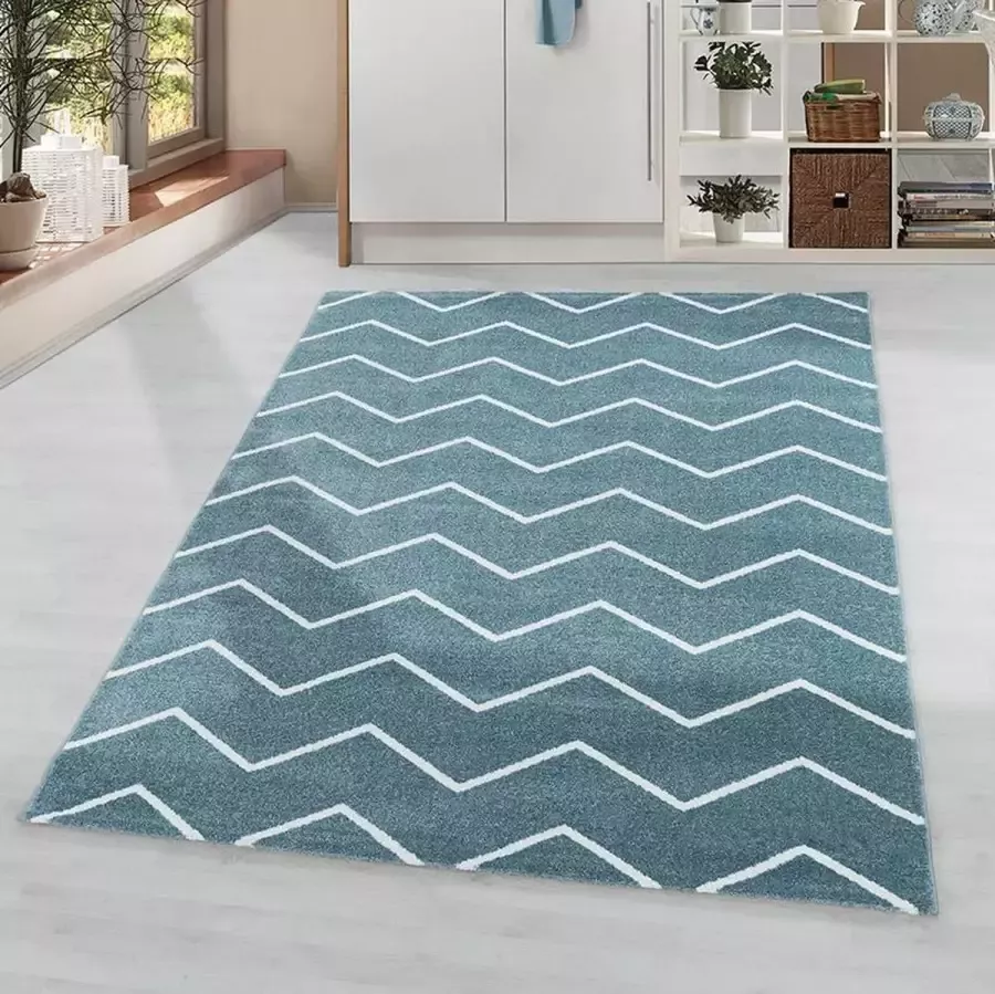 Adana Carpets Laagpolig vloerkleed Smoothly Weave Blauw Wit 140x200cm