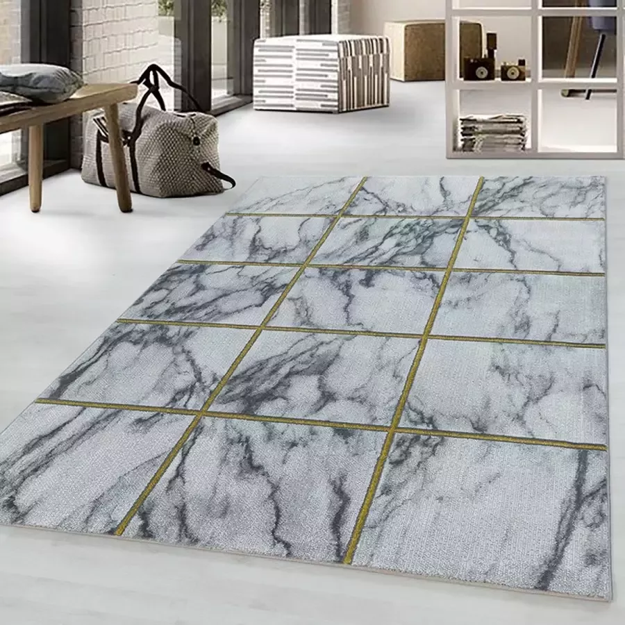 Adana Carpets Modern vloerkleed Marble Box Grijs Goud 120x170cm - Foto 2