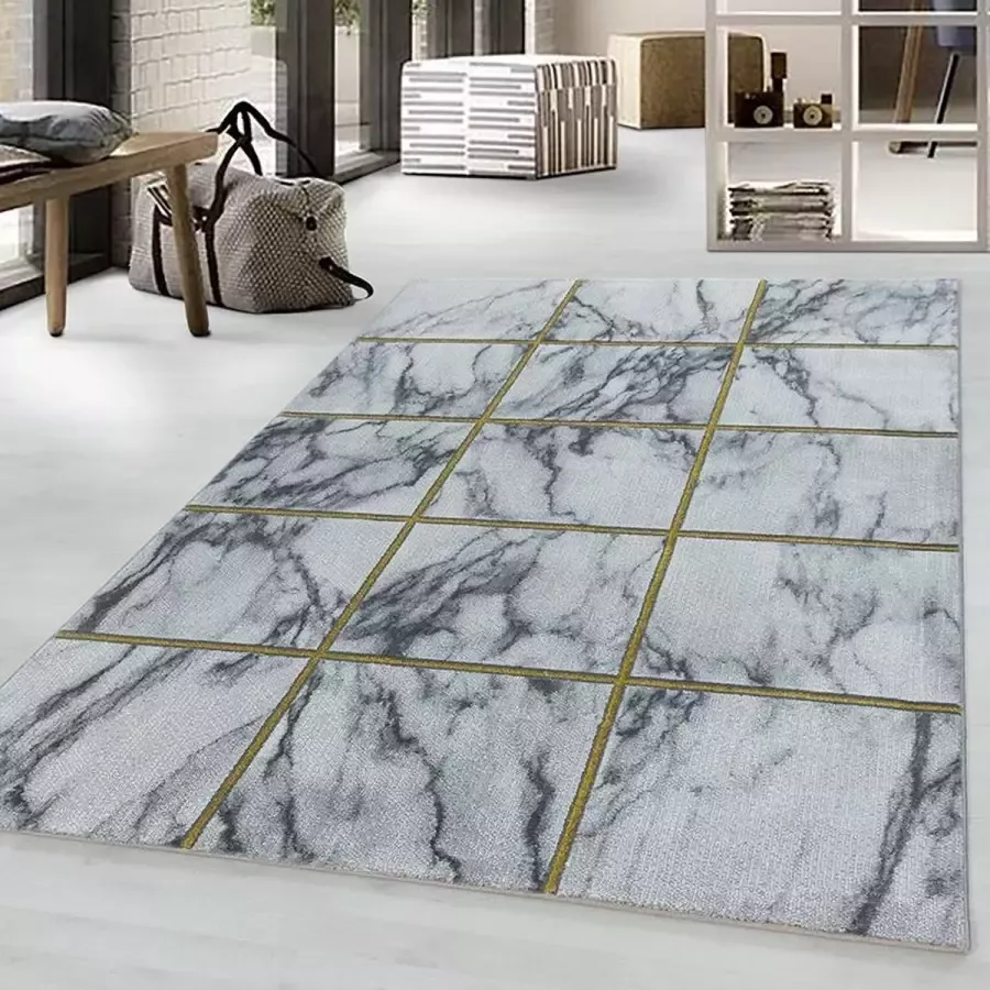 Adana Carpets Modern vloerkleed Marble Box Grijs Goud 140x200cm