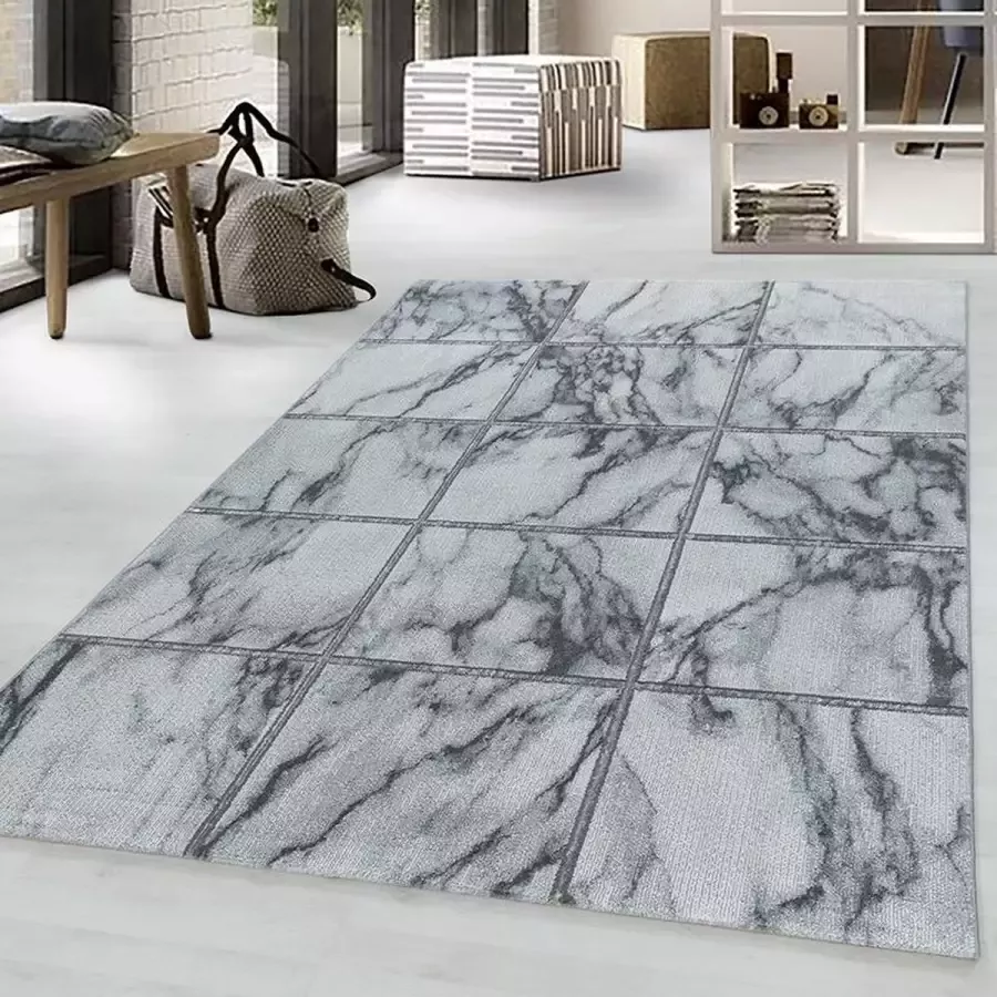 Adana Carpets Modern vloerkleed Marble Box Grijs Zilver 200x290cm
