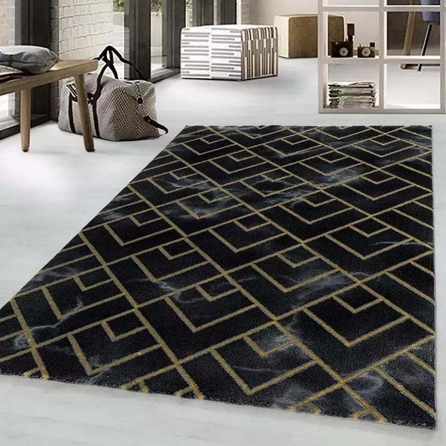 Adana Carpets Modern vloerkleed Marble Pattern Antraciet Goud 120x170cm