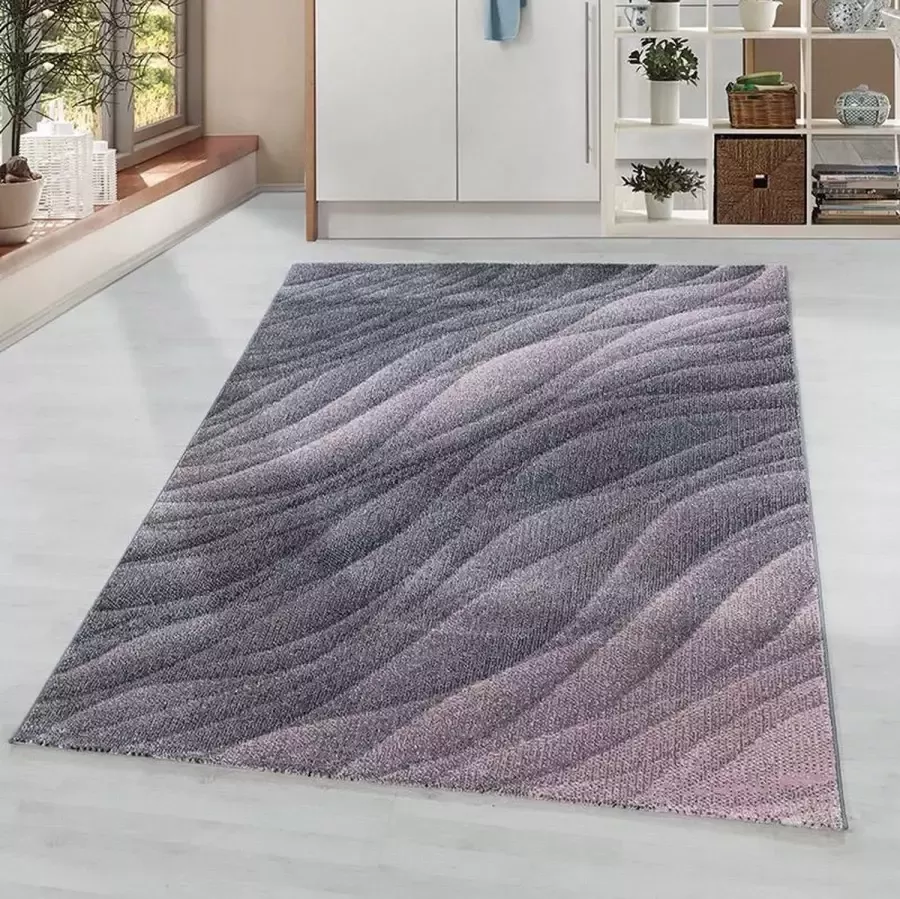 Ayyildiz Kortpolig vloerkleed abstract golfpatroon roze woonkamerkleed jute achterkant afmeting: 240 x 340 cm - Foto 2