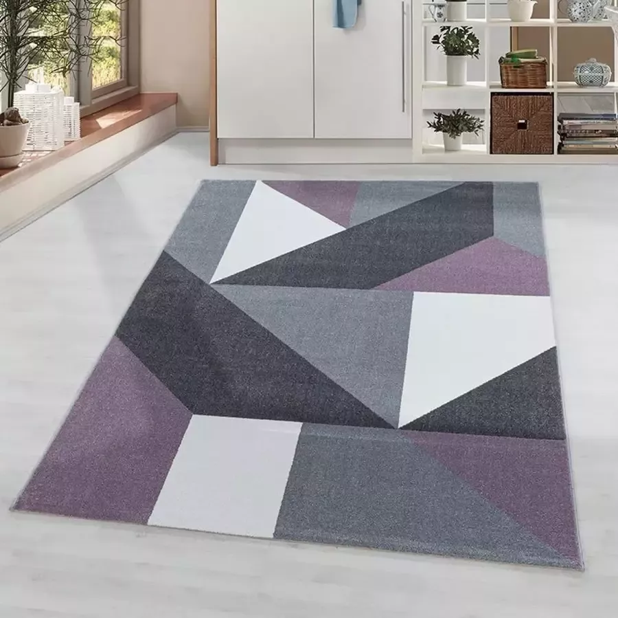 Adana Carpets Laagpolig vloerkleed geometrisch patroon violette kleur woonkamerkleed jute achterkant afmeting: 200 cm x 290 cm - Foto 6