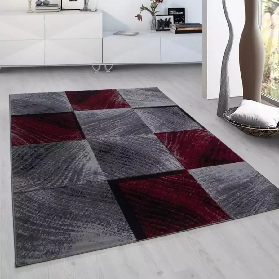 Flycarpets Laagpolig vloerkleed geruit patroon rood woonkamerkleed jute achterkant afmeting: 160 cm x 230 cm - Foto 2