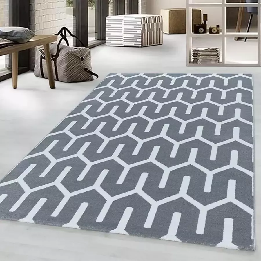Adana Carpets Modern vloerkleed Streaky Pattern Grijs Wit 140x200cm