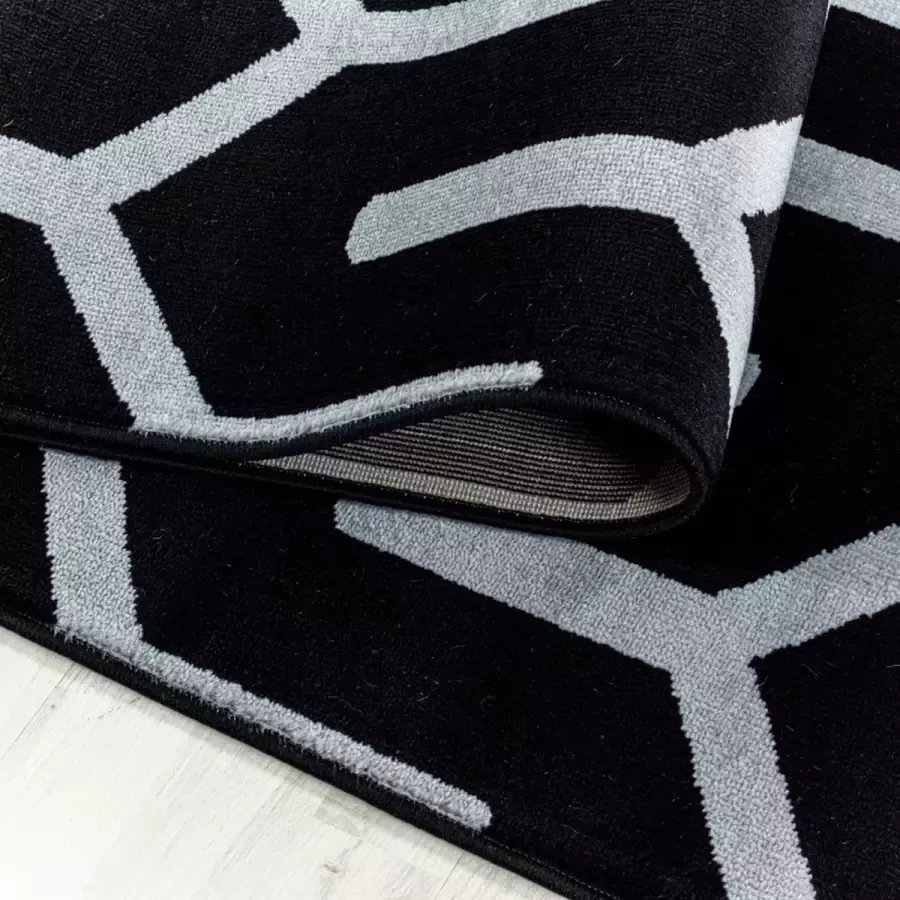 Adana Carpets Modern vloerkleed Streaky Pattern Zwart Wit 160x230cm (3524)