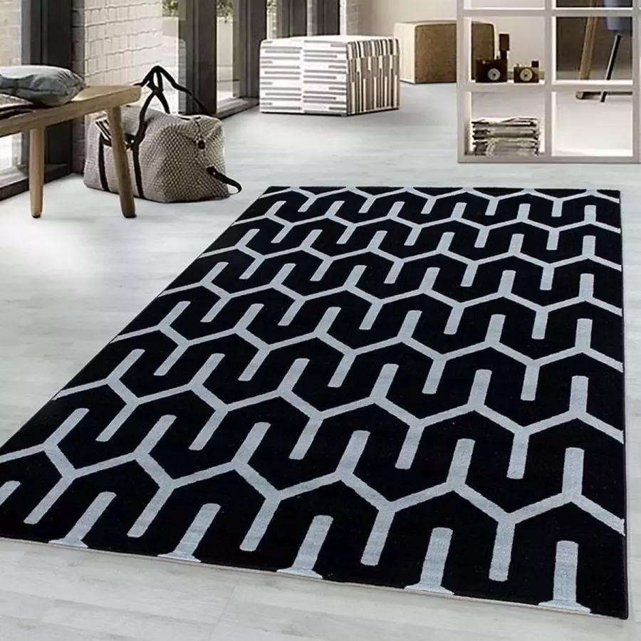 Adana Carpets Modern vloerkleed Streaky Pattern Zwart Wit 160x230cm