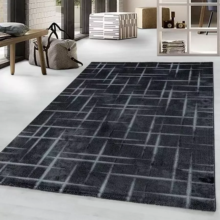 Adana Carpets Modern vloerkleed Streaky Skretch Zwart Grijs 120x170cm