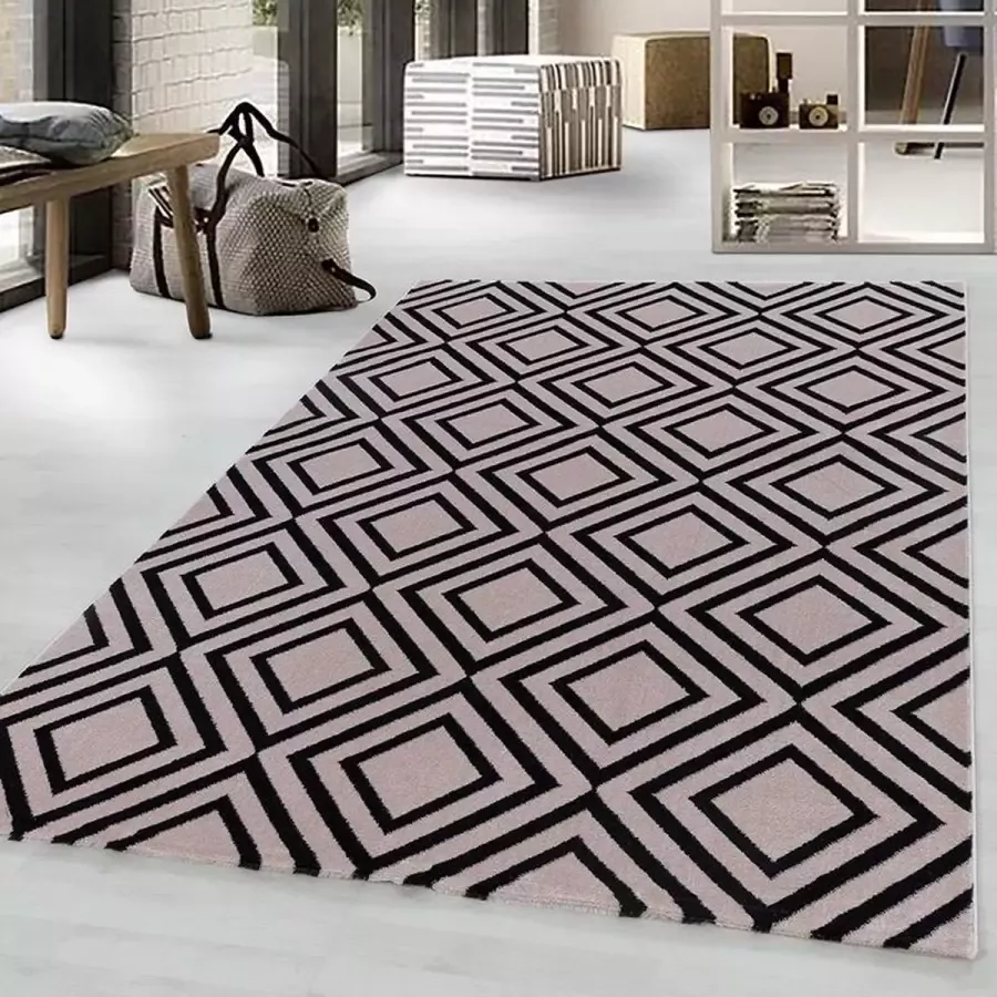 Adana Carpets Modern vloerkleed Streaky Square Roze Zwart 140x200cm