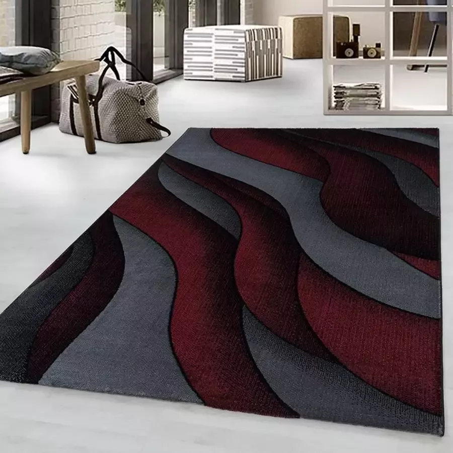 Adana Carpets Modern vloerkleed Streaky Waves Rood Zwart 160x230cm - Foto 1