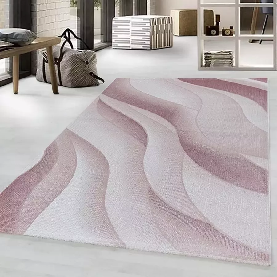 Adana Carpets Modern vloerkleed Streaky Waves Roze Creme 140x200cm