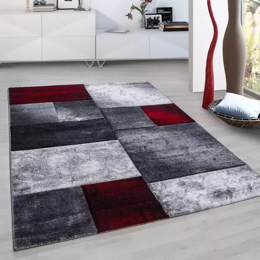 Flycarpets Laagpolig vloerkleed geruit patroon rood woonkamerkleed jute achterkant afmeting: 160 cm x 230 cm - Foto 3