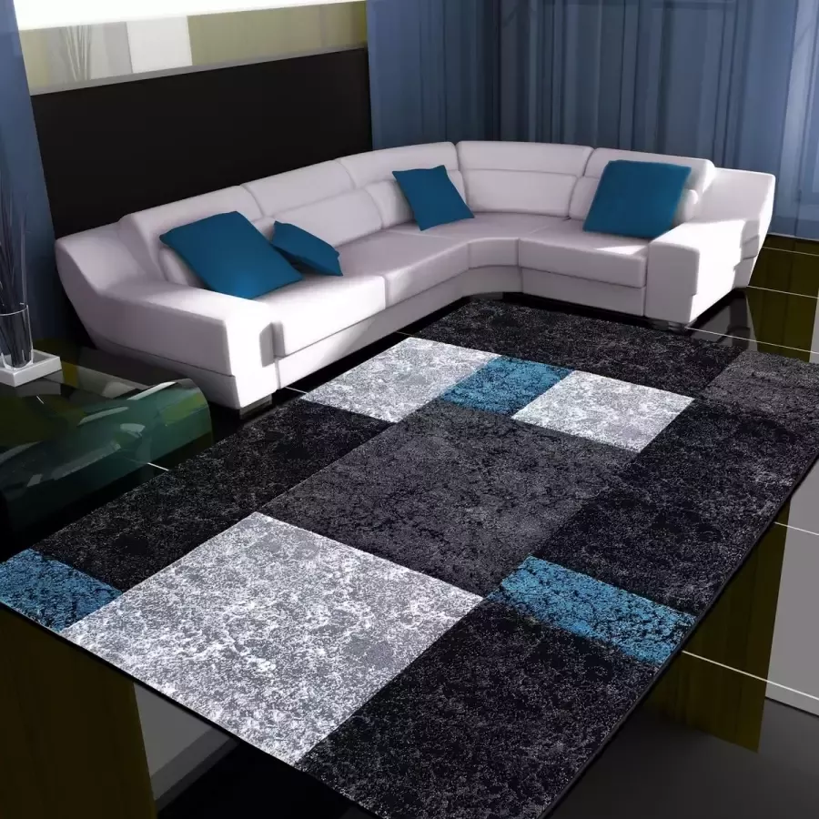 Flycarpets Laagpolig vloerkleed met ruitpatroon turquoise kleur geschikt voor de woonkamer met een jute achterkant afmetingen: 120 cm x 170 cm - Foto 2
