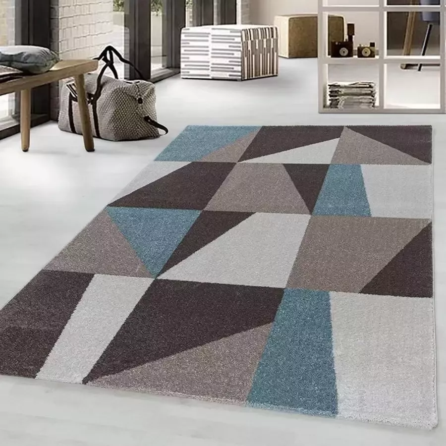 Adana Carpets Retro vloerkleed Stencil Box Blauw Bruin 240x340cm
