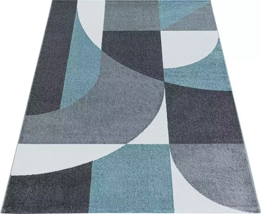 Ayyildiz Laagpolig vloerkleed geometrisch patroon blauw woonkamerkleed jute achterkant afmeting: 120 cm x 170 cm - Foto 5