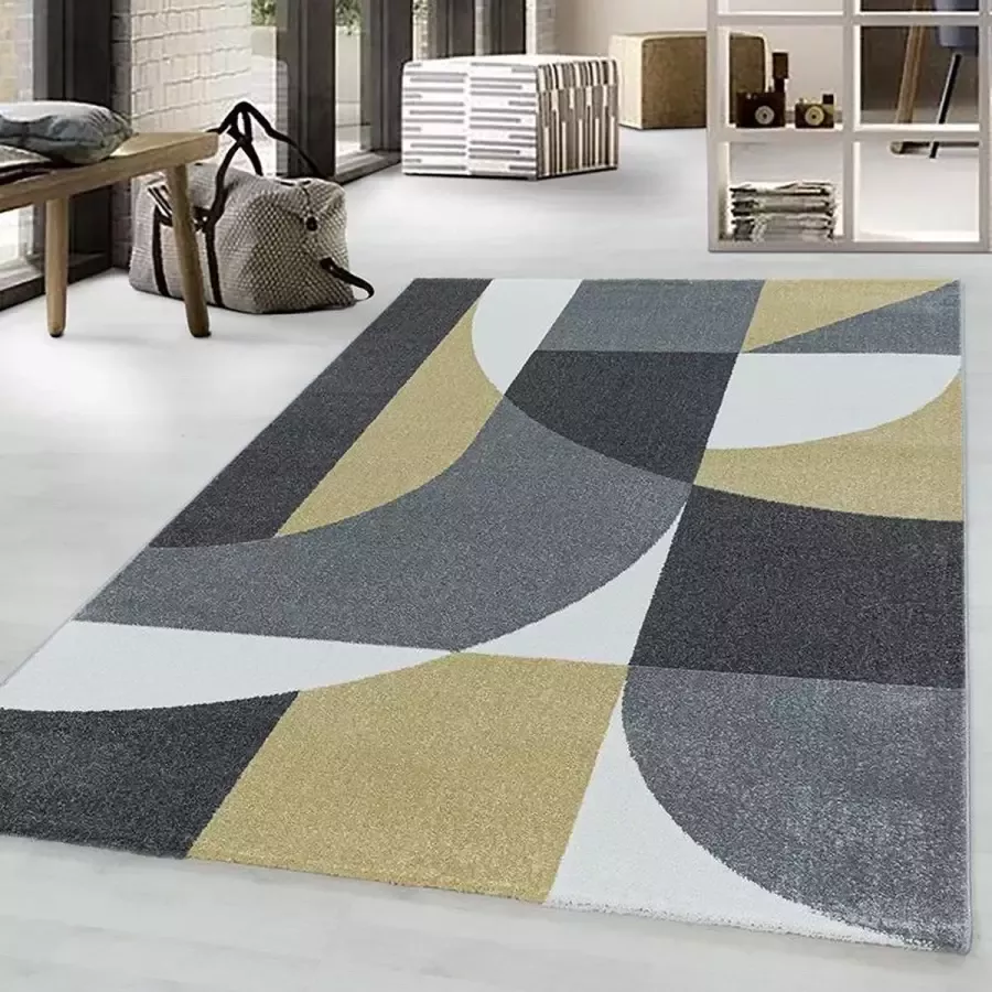 Adana Carpets Kortpolig vloerkleed geometrisch patroon geel woonkamerkleed jute achterkant afmeting: 160 cm x 230 cm - Foto 2