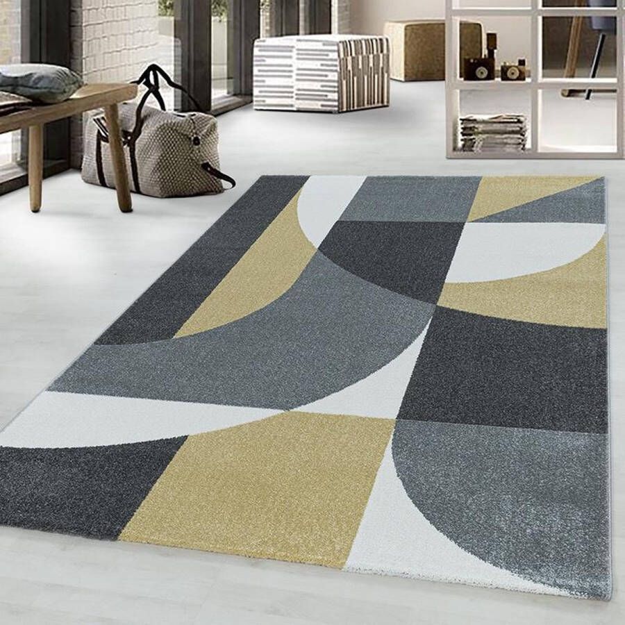 Adana Carpets Retro vloerkleed Stencil Forms Geel Grijs 80x150cm
