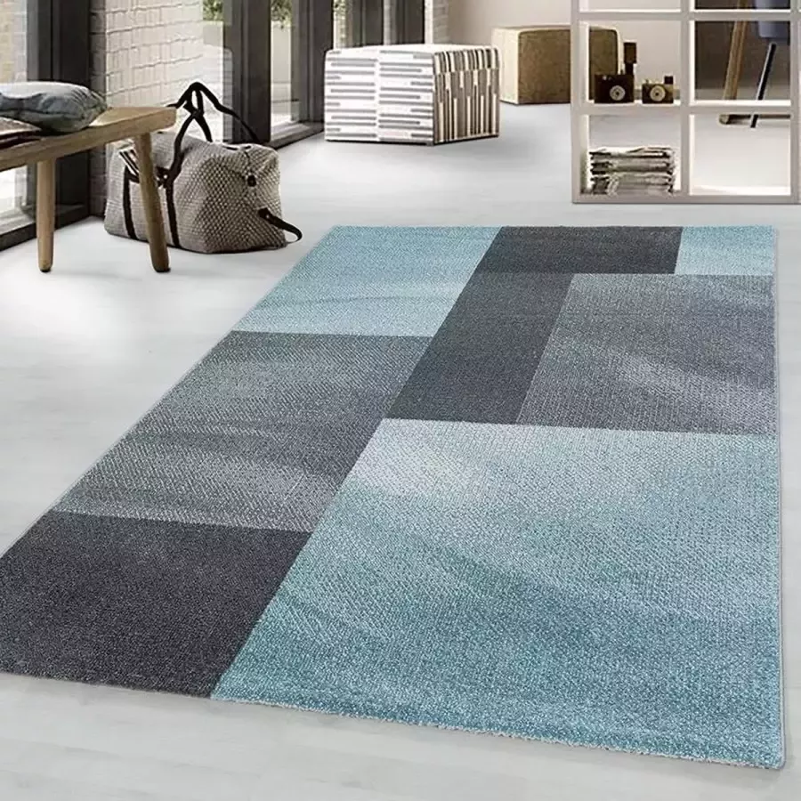 Adana Carpets Retro vloerkleed Stencil Rectangles Blauw Grijs 120x170cm