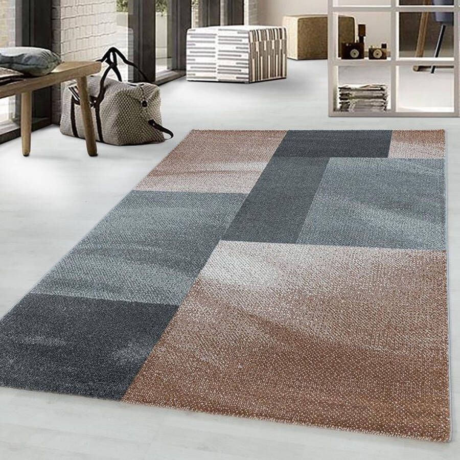 Adana Carpets Retro vloerkleed Stencil Rectangles Bruin Grijs 140x200cm