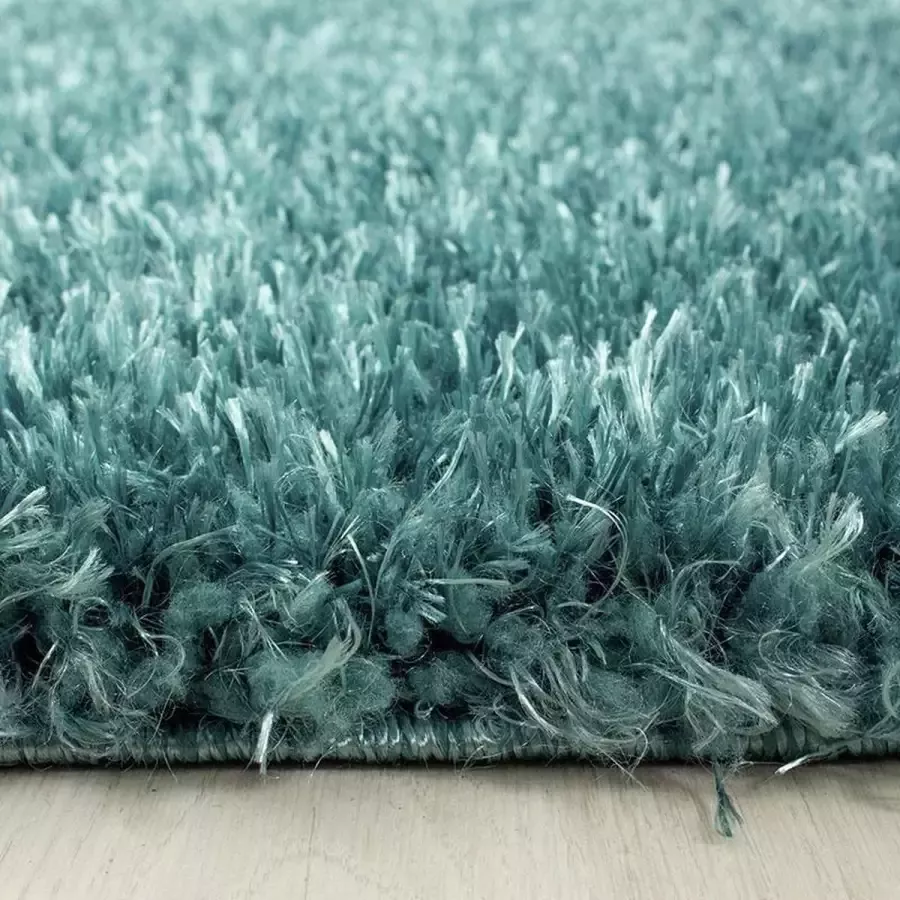 Adana Carpets Hoogpolig vloerkleed effen kleur turquoise woonkamerkleed jute achterkant afmeting: 160 cm rond - Foto 2