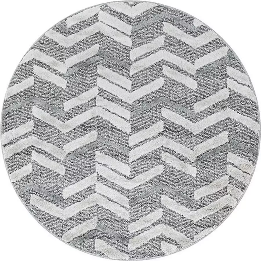 Adana Carpets Rond scandinavisch vloerkleed Pitea Panel Grijs Creme Ø 160cm - Foto 5