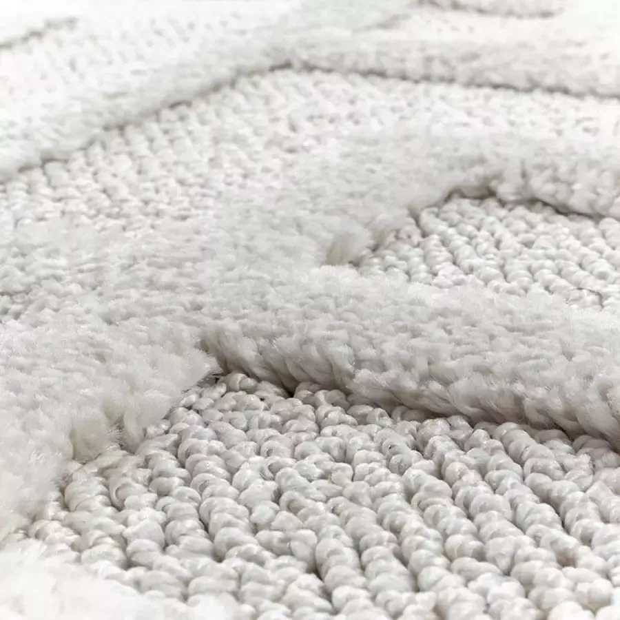 Ayyildiz Hoogpolig vloerkleed met geometrisch patroon crèmekleur geschikt voor de woonkamer met jute achterkant rond formaat: 200 cm