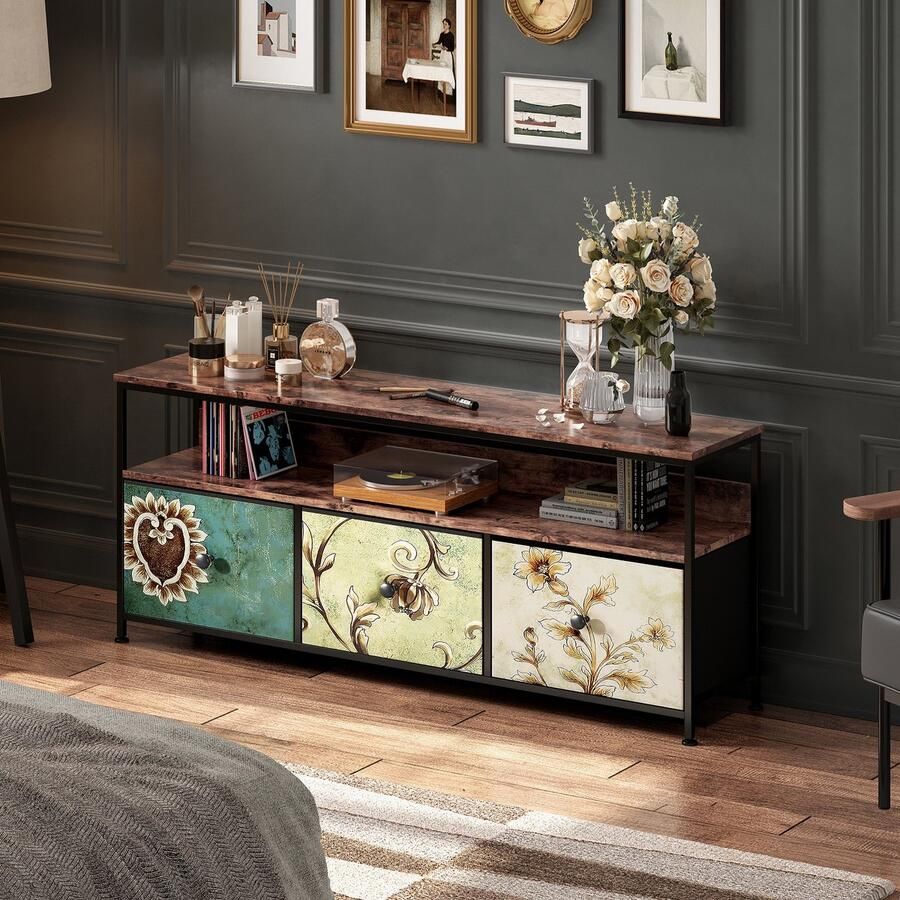 ADFBL Bohemian TV-meubel met LED Verlichting 108 cm met 3 Gekleurde Lades Industrieel