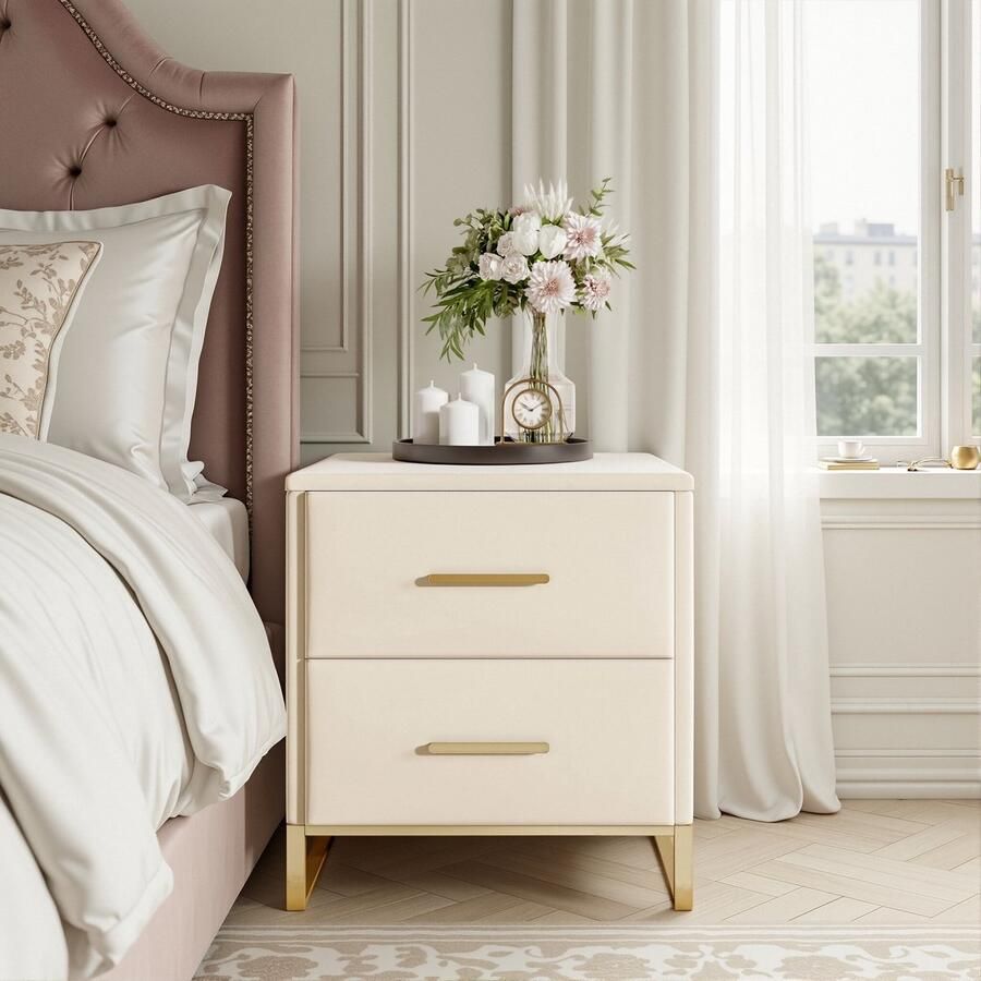 ADFBL Designer nachtkastje 2-delige set fluwelen stof met gouden frame en handgrepen bijzettafel voor in de woonkamer multifunctionele opbergmeubel