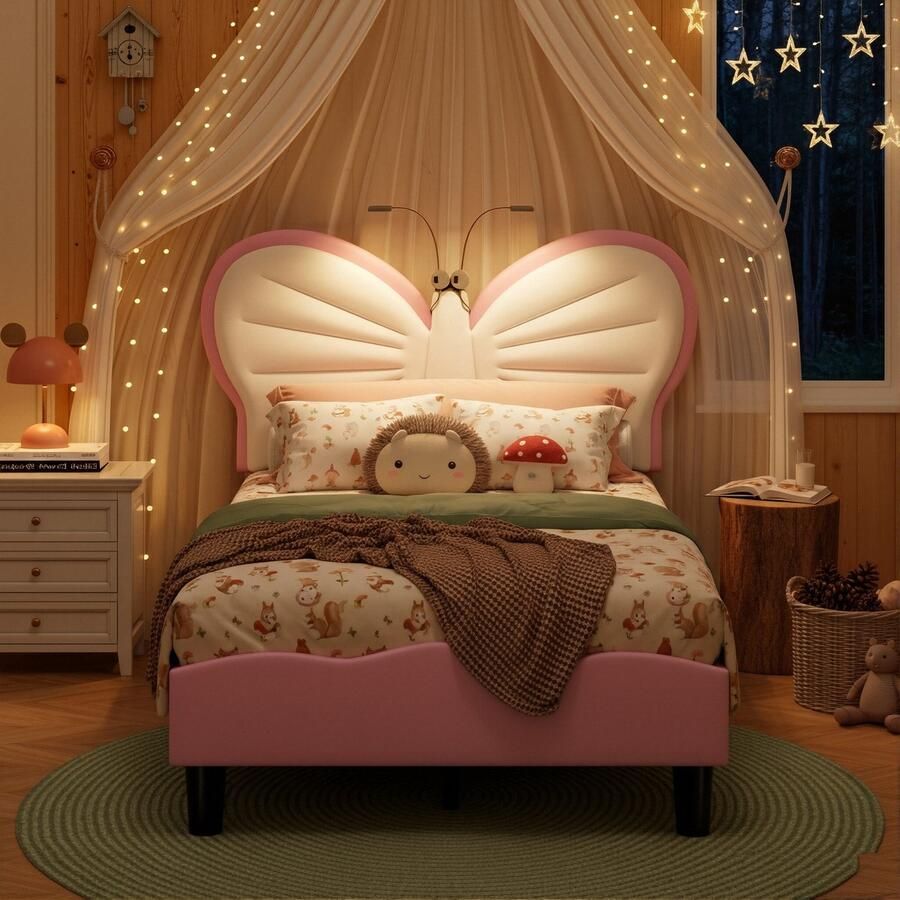 ADFBL Kinderbed Vlinder Roze 90x200 cm Met LED Leeslampjes