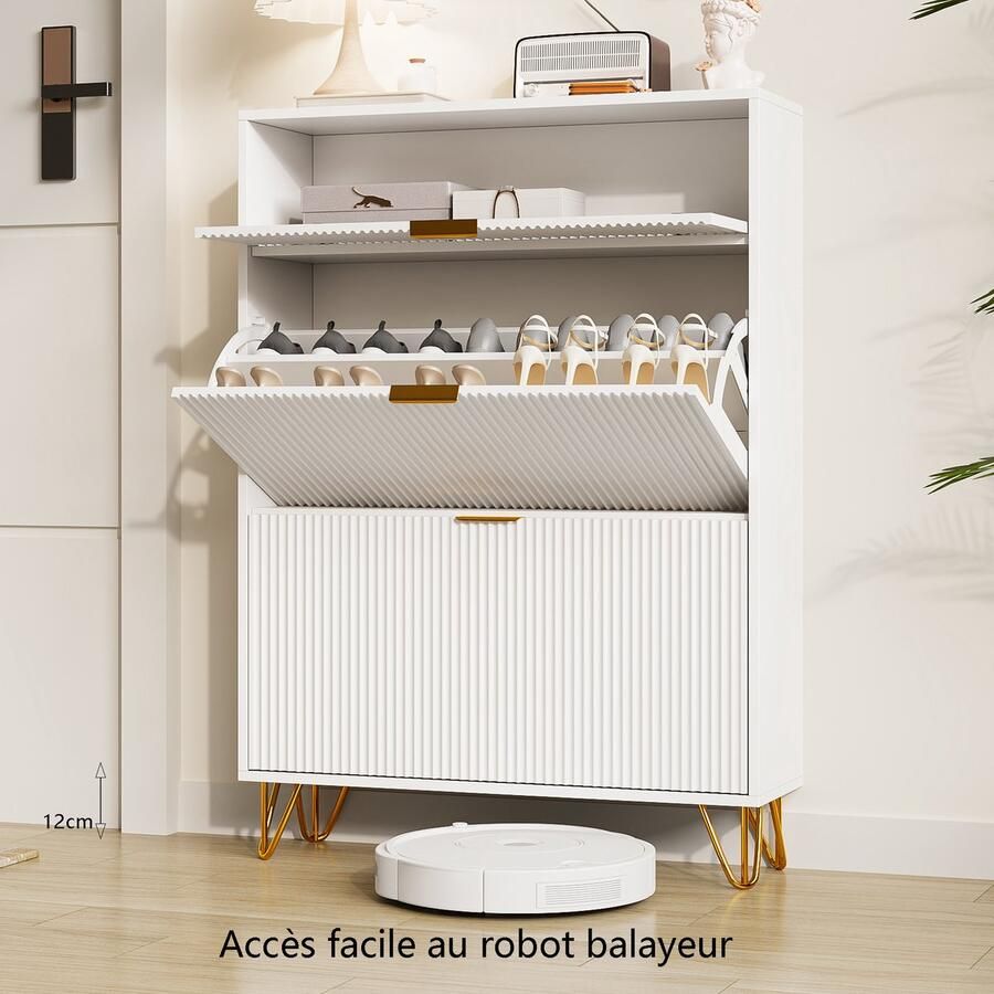 ADFBL Smalle Schoenenkast Wit met 3 Kleppen Modern Design Hoge Schoenen Opberger voor Hal met Gouden Details - Foto 2