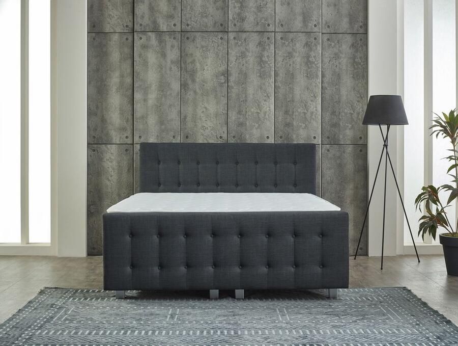 Dreamhouse Boxsprings Dreamhouse Shurgard Boxspring met Opbergruimte en Voetbord Bed 180 x 200 cm Antraciet Complete boxspring