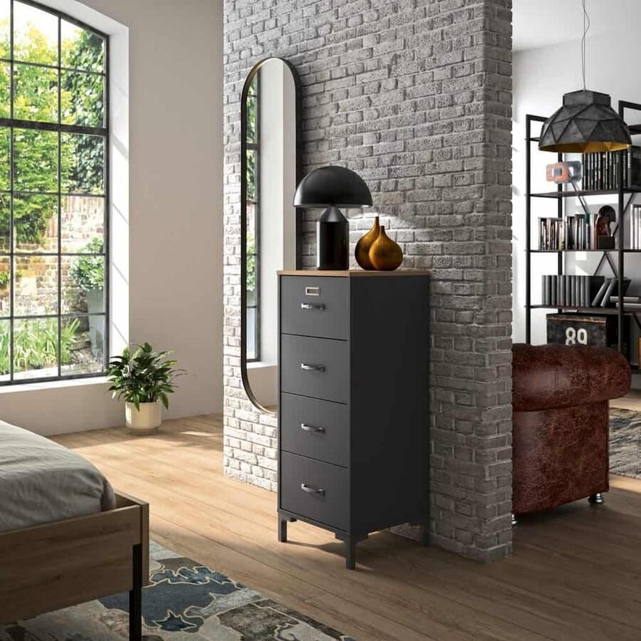 Gautier Manchester Smalle Ladekast Zwart Eiken Look - Foto 2