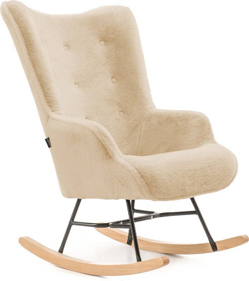 Aemely Schommelstoel Mama – Beige imitatiebont – Hout en staal