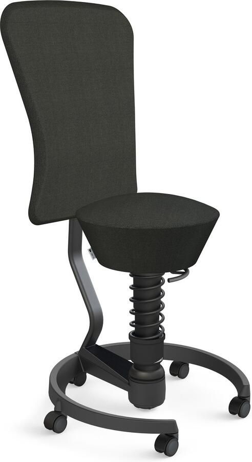 AERIS SWOPPER with backrest footring with castors (soft floor) black spring strut type: standard black spring black seat cover: wool blend Capture (Gabriel) black melange backrest pole: black backrest cover: wool blend Capture (Gabriel) black