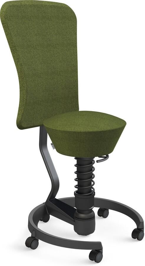AERIS SWOPPER with backrest footring with castors (hard floor) black spring strut type: standard black spring black seat cover: wool blend Capture (Gabriel) green melange backrest pole: black backrest cover: wool blend Capture (Gabriel) green