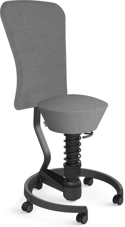 AERIS SWOPPER with backrest footring with castors (hard floor) black spring strut type: standard black spring black seat cover: wool blend Select (Gabriel) grey backrest pole: black backrest cover: wool blend Select (Gabriel) grey