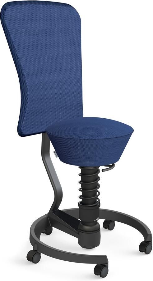 AERIS SWOPPER with backrest footring with castors (hard floor) black spring strut type: standard black spring black seat cover: mesh fabric Runner (Gabriel) blue backrest pole: black backrest cover: mesh fabric Runner (Gabriel) blue