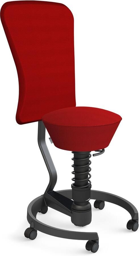 AERIS SWOPPER with backrest footring with castors (hard floor) black spring strut type: standard black spring black seat cover: mesh fabric Runner (Gabriel) red backrest pole: black backrest cover: mesh fabric Runner (Gabriel) red