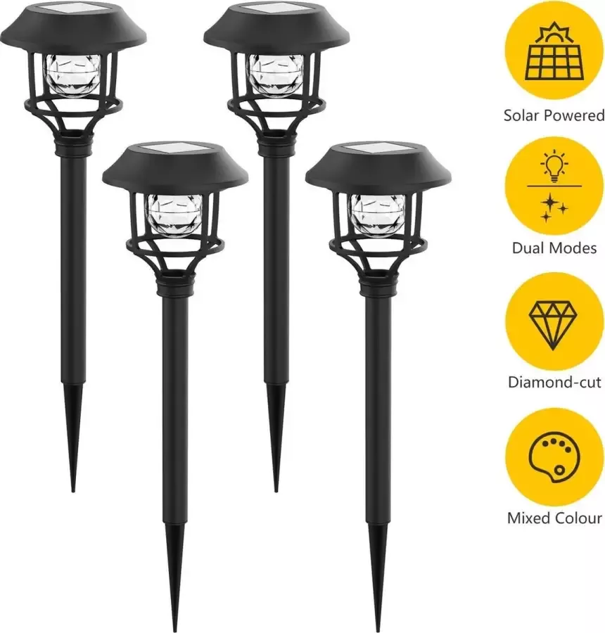 Aigostar LED Tuinverlichting Solar lamp op Zonne-energie buitenverlichting op zonneenergie RVS stekers 42cm Tuinlamp RGB Gekleurd IP44